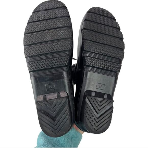 BCBGMAXAZRIA Women's Black Willis Lace Up Rubber Boots Leather Straps Size 6 - Picture 13 of 16